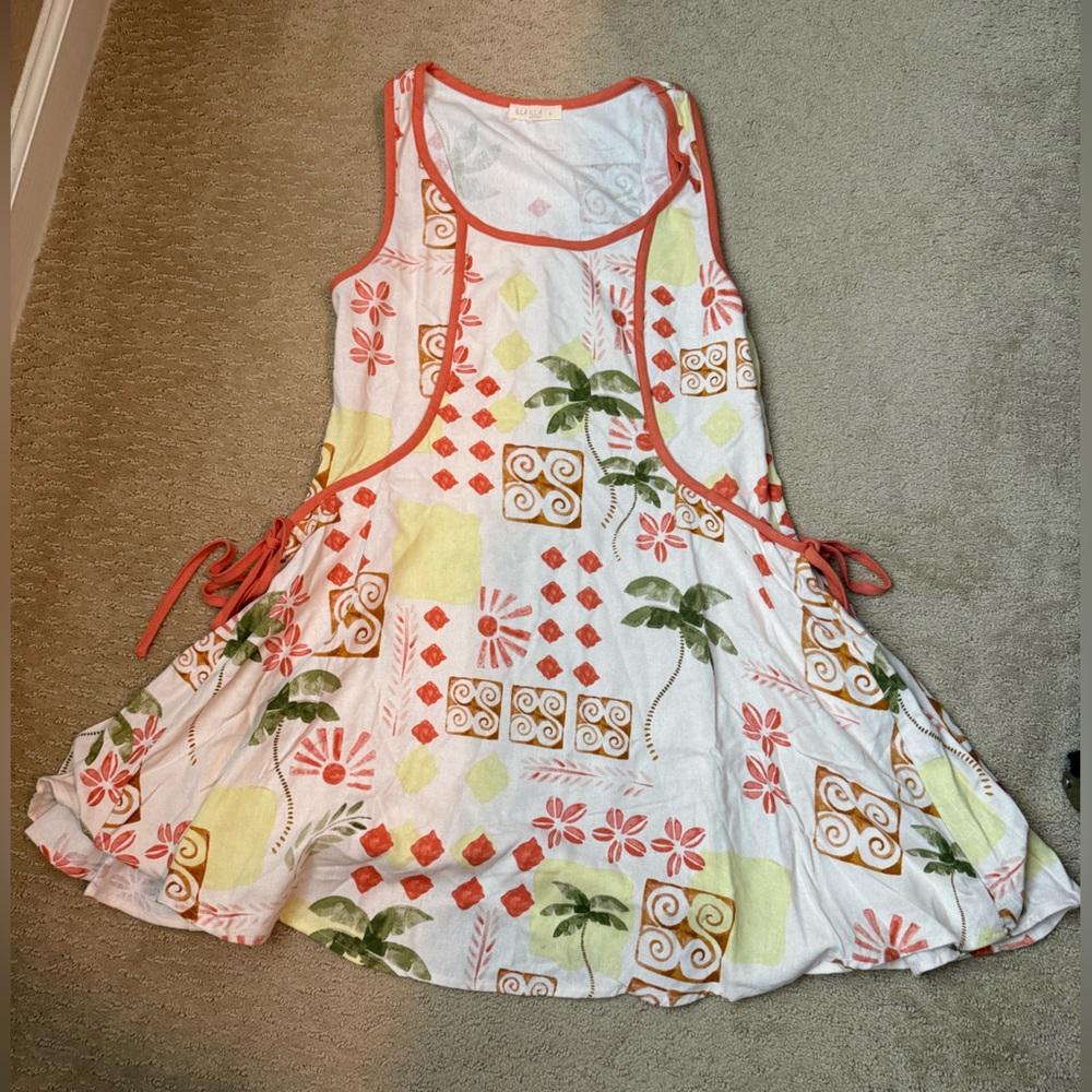 SOMEWHERE TO BE BEIGE TROPICAL PRINT LINEN BLEND MINI DRESS - Red Dress Boutique